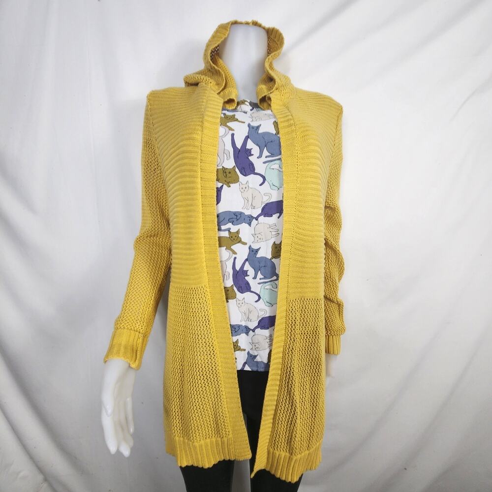 Marled Reunited Clothing Womens Sz M Yellow Long Duster Cardigan Hooded Sweater